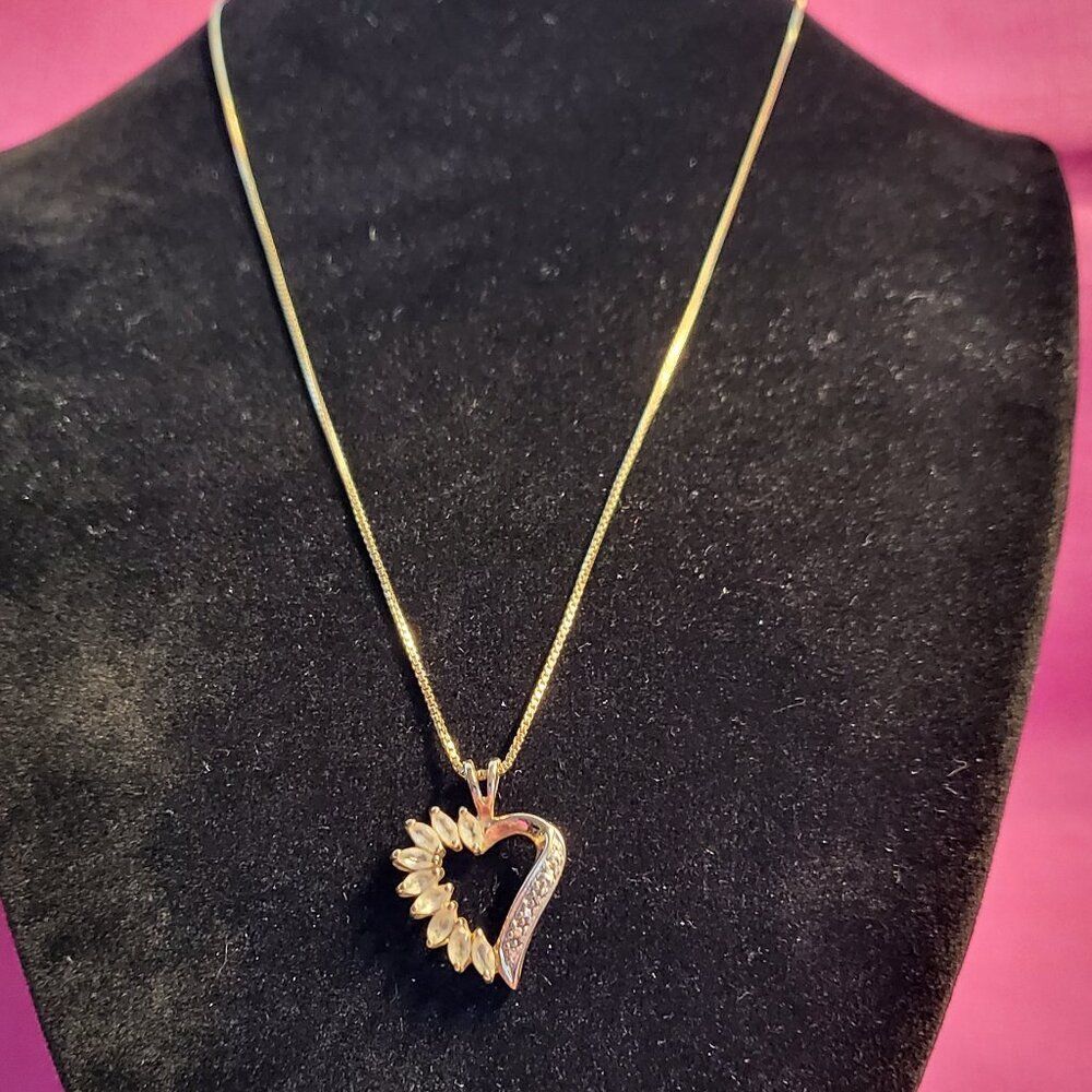 Ross Simons Gold/Sterling Silver CZ Heart Pendant Necklace